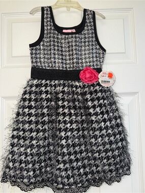 NWT Lipstik Girls Sequin Party Dress 4 | Houndstooth Tulle Black $76